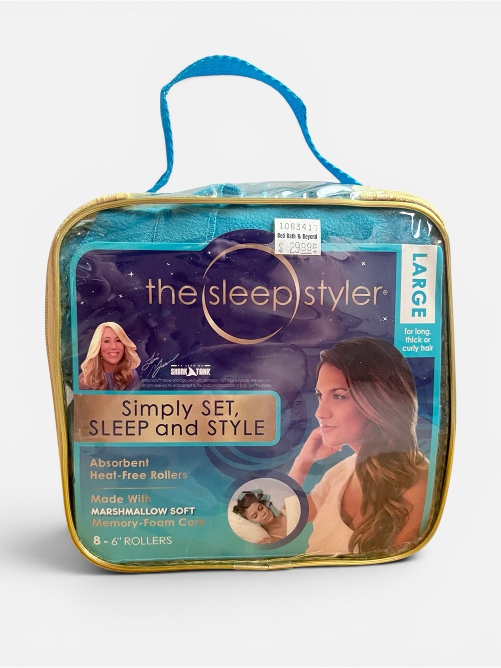 The Sleep Styler Large Heat Free Hair Rollers 8 Pack w/ Storage Case Blue (6")
